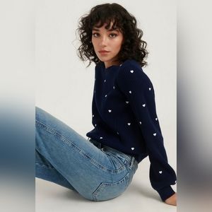 Lucky Brand Heart Sweater Women's Navy & White sz L